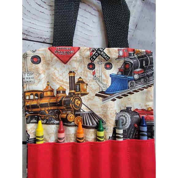 Train Crayon Holder coloring tote bag Handmade Childrens Bag - Picture 2 of 8
